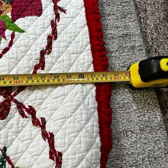 Vintage 80s Quilted Floral Red Trim Bed Spread Quilt Blanket - Picture 5 of 5